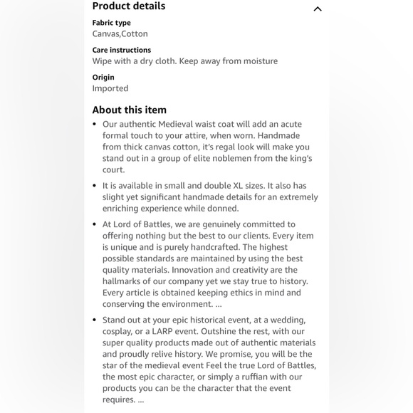 Lord of Battles (OS) Medieval Canvas Waist Coat Halloween Costume, LARP, Cosplay - Picture 5 of 10